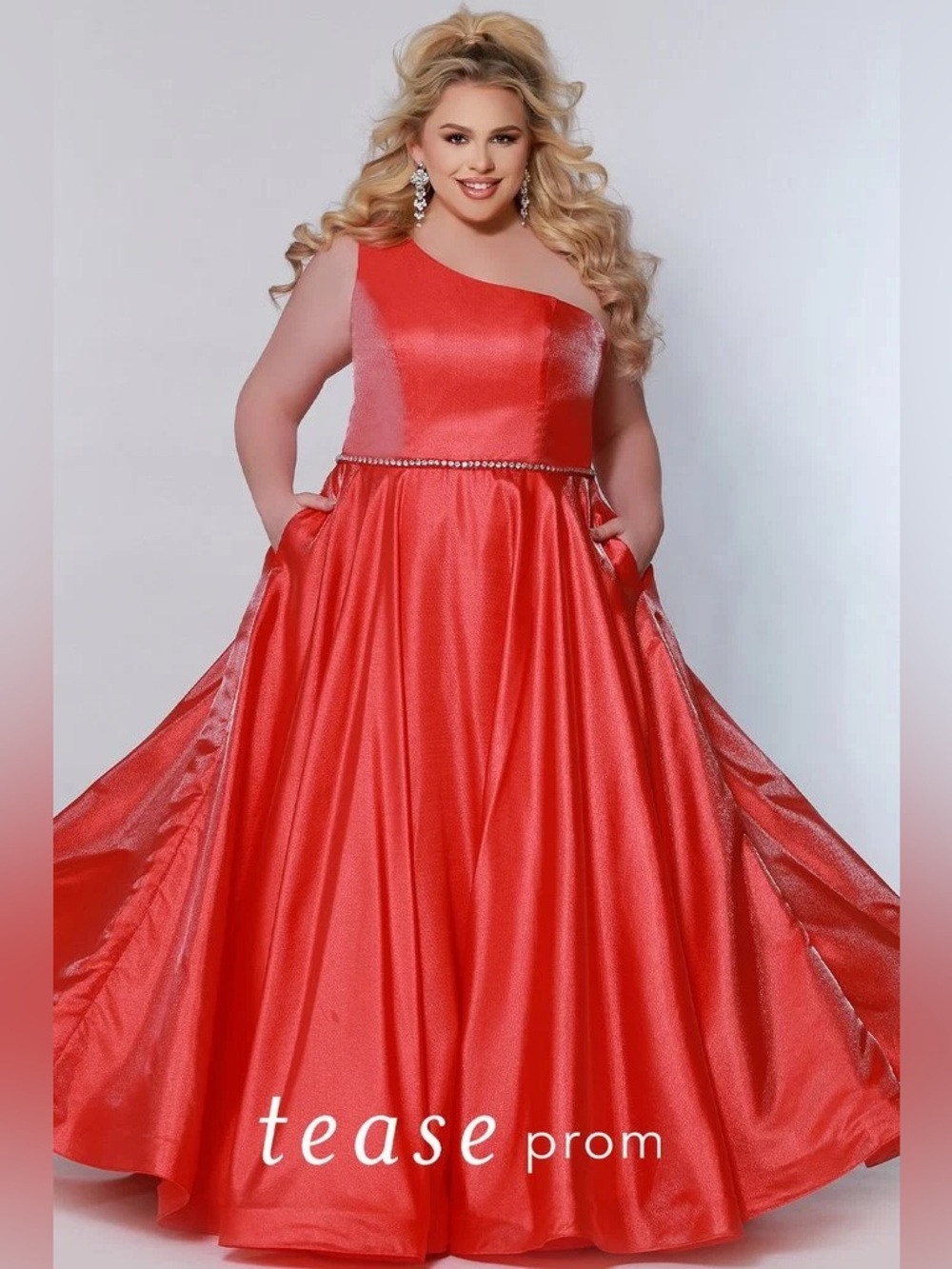 Tease Prom One-Shoulder tangerine Plus-Size Prom Dress